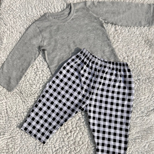 Kids PJ Set - Checkered Grey